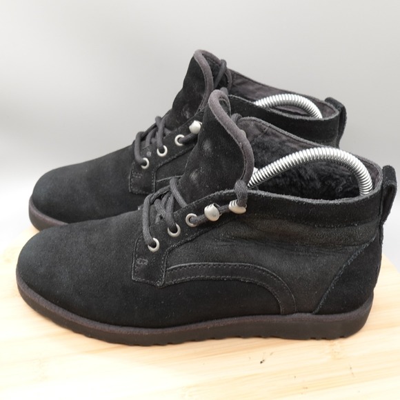 UGG Shoes - UGG Boots Women 8 Black Suede Bethany Lace Up Sheepskin Booties 1012532 Flaw